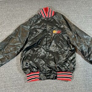 Vintage Auto Zone West Ark Jacket Mens Large Nylon Satin Bomber Snap Front Lined